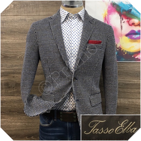 TASSO ELBA Mens Blazer Sport Coat Casual Jacket Size S (36S) Essential Knit Suit - Picture 1 of 12